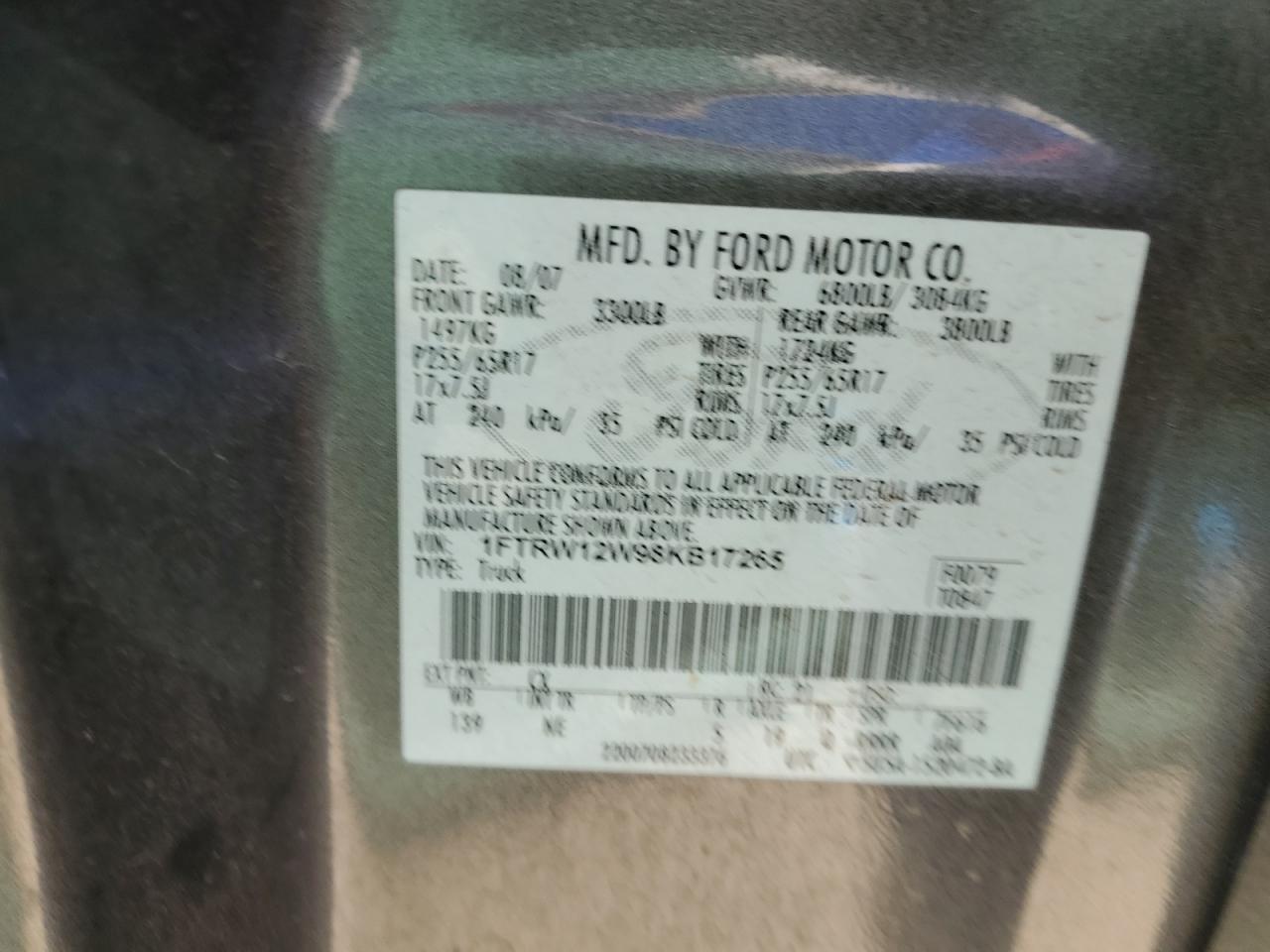 1FTRW12W98KB17265 2008 Ford F150 Supercrew