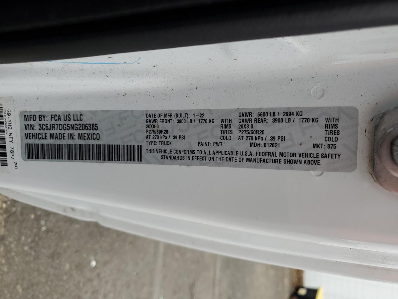 2022 Ram 1500 Classic Tradesman VIN: 3C6JR7DG5NG206385 Lot: 70704324