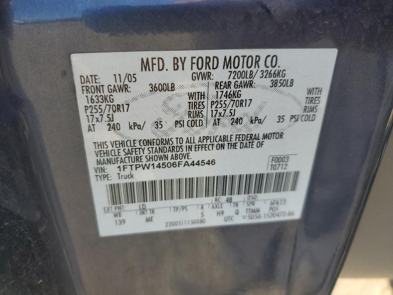 1FTPW14506FA44546 2006 Ford F150 Supercrew