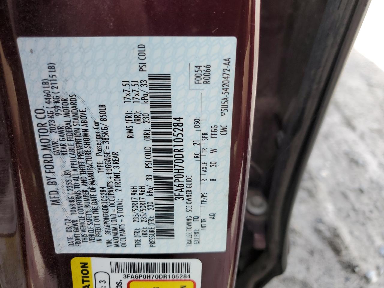 3FA6P0H70DR105284 2013 Ford Fusion Se