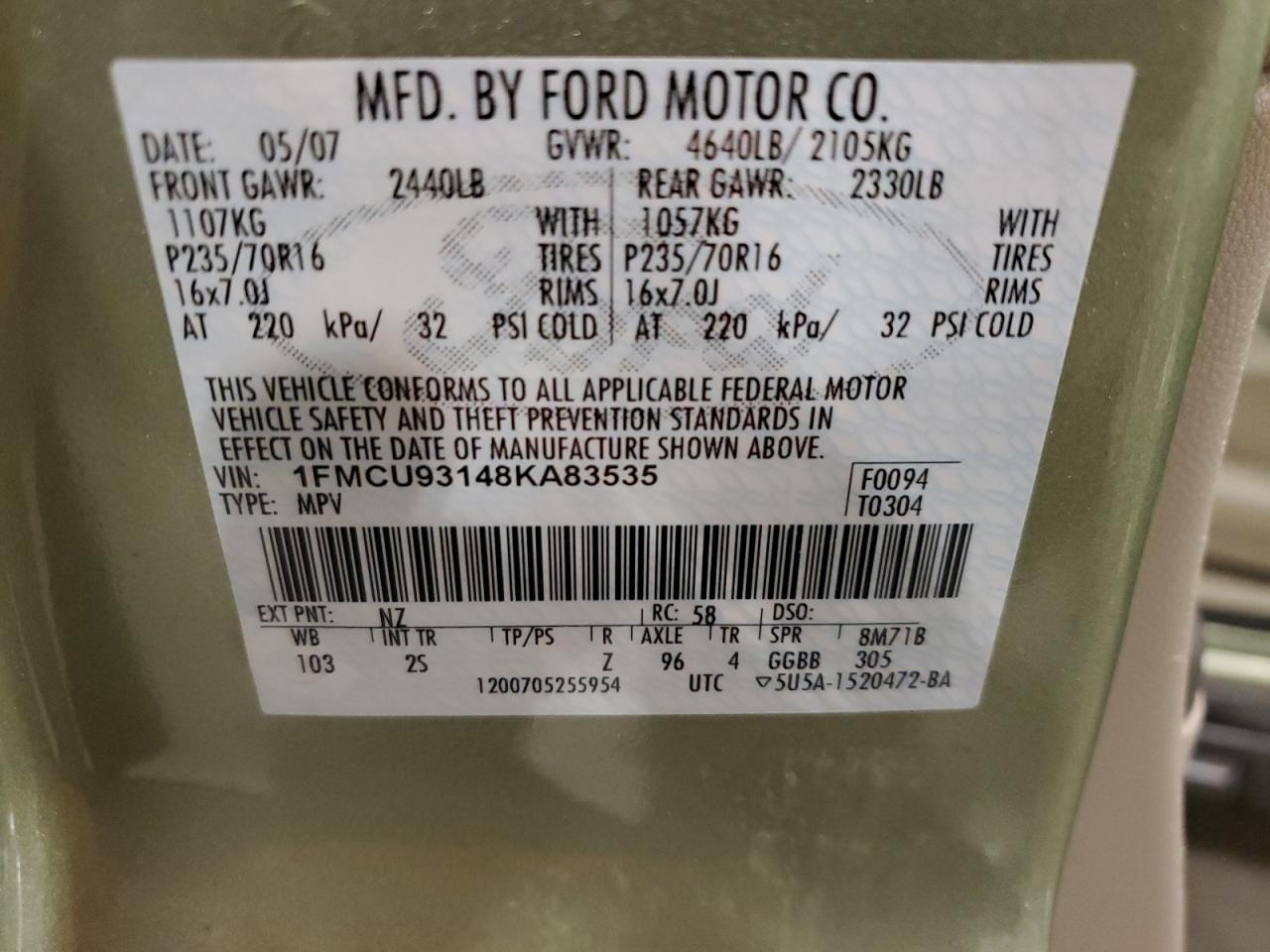 1FMCU93148KA83535 2008 Ford Escape Xlt