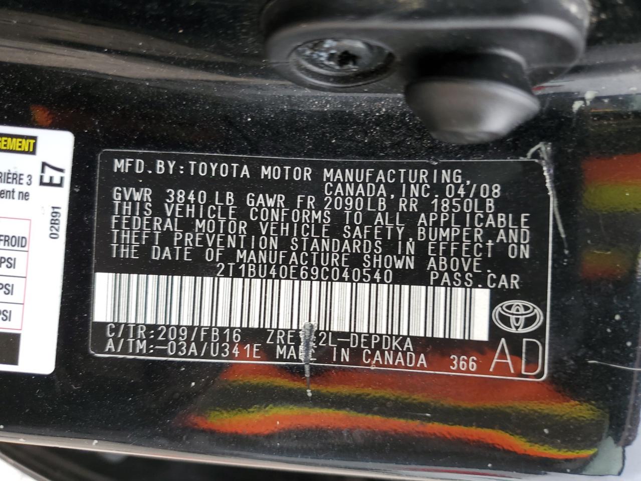 2T1BU40E69C040540 2009 Toyota Corolla Base