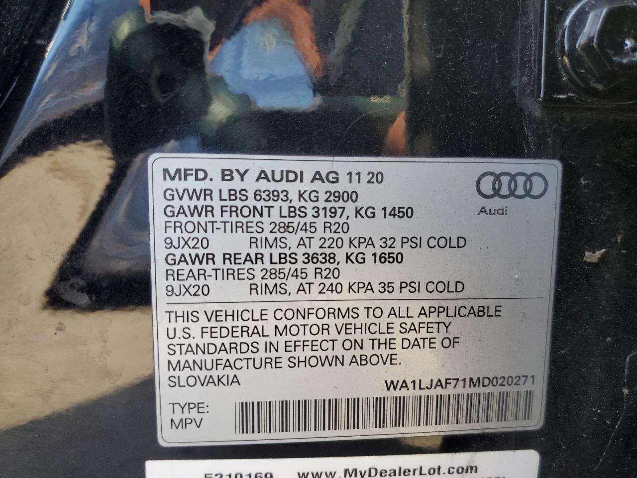 WA1LJAF71MD020271 2021 Audi Q7 Premium Plus