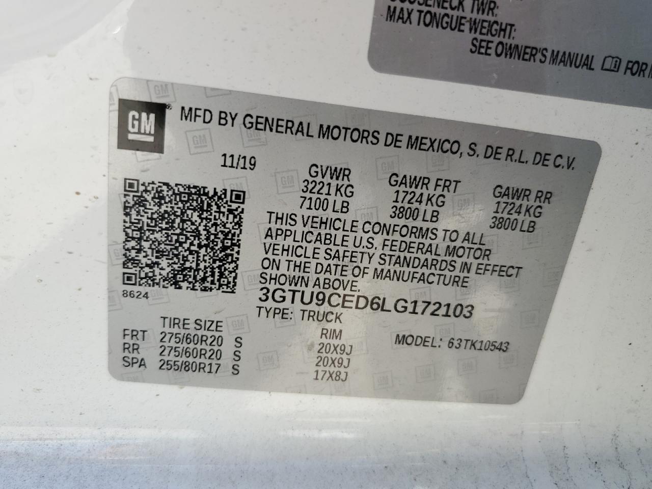 3GTU9CED6LG172103 2020 GMC Sierra K1500 Elevation