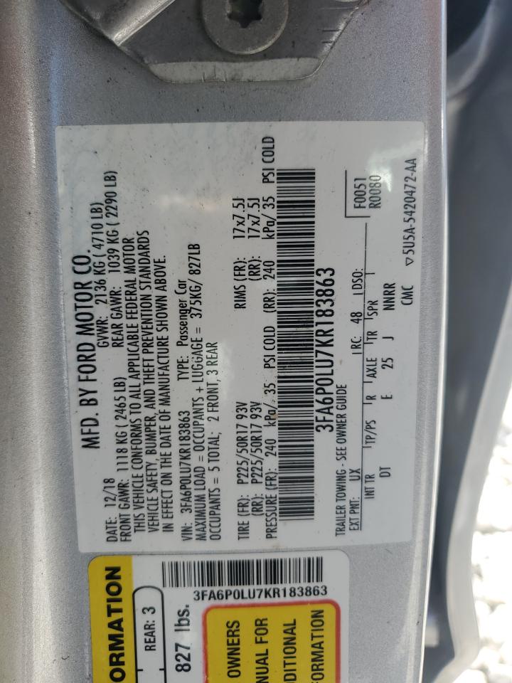 3FA6P0LU7KR183863 2019 Ford Fusion Se