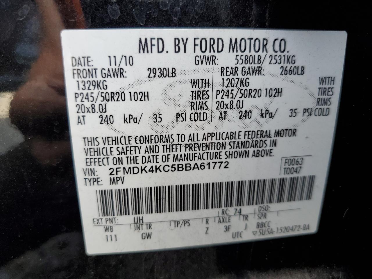 2FMDK4KC5BBA61772 2011 Ford Edge Limited