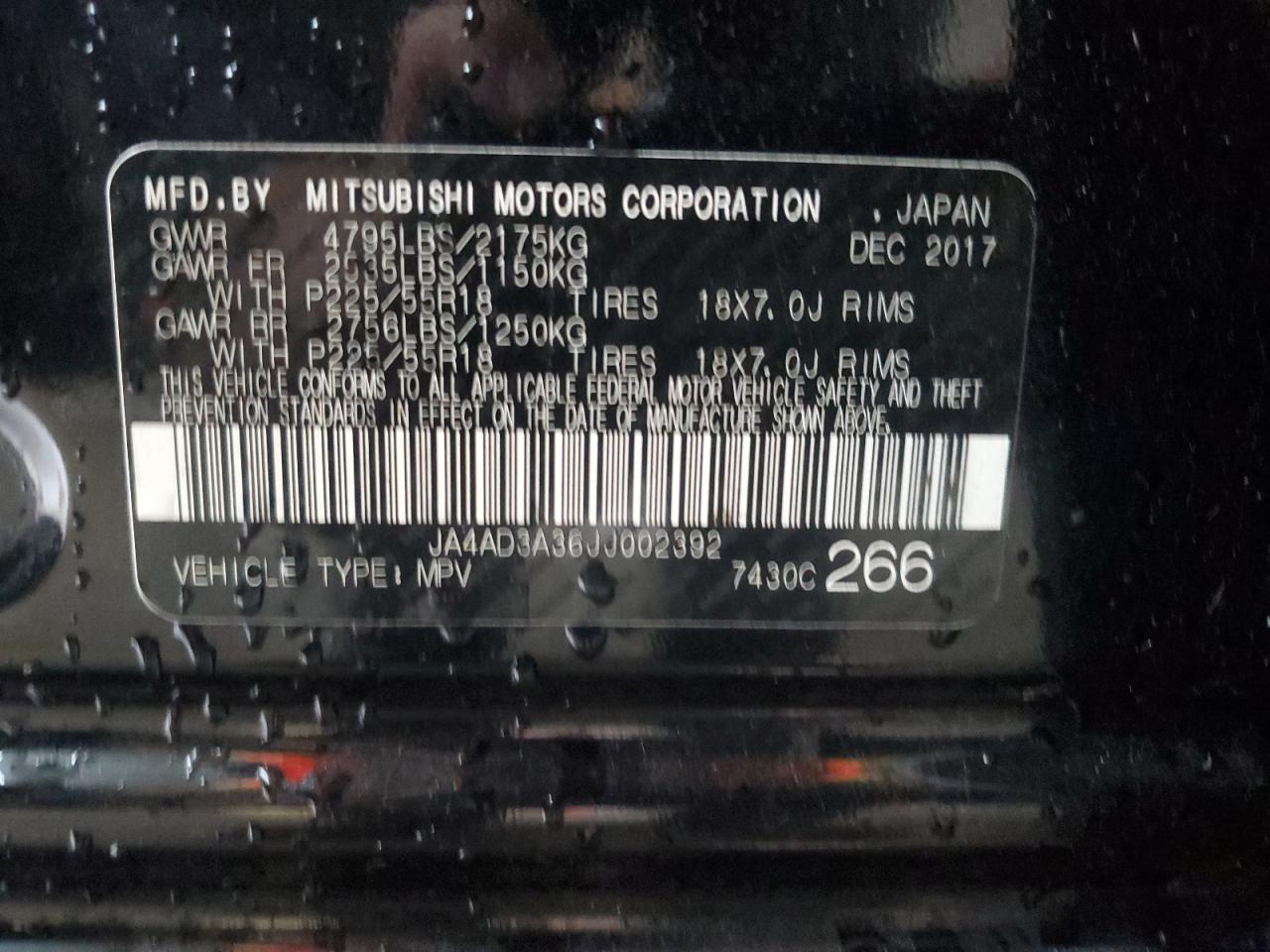 JA4AD3A36JJ002392 2018 Mitsubishi Outlander Se