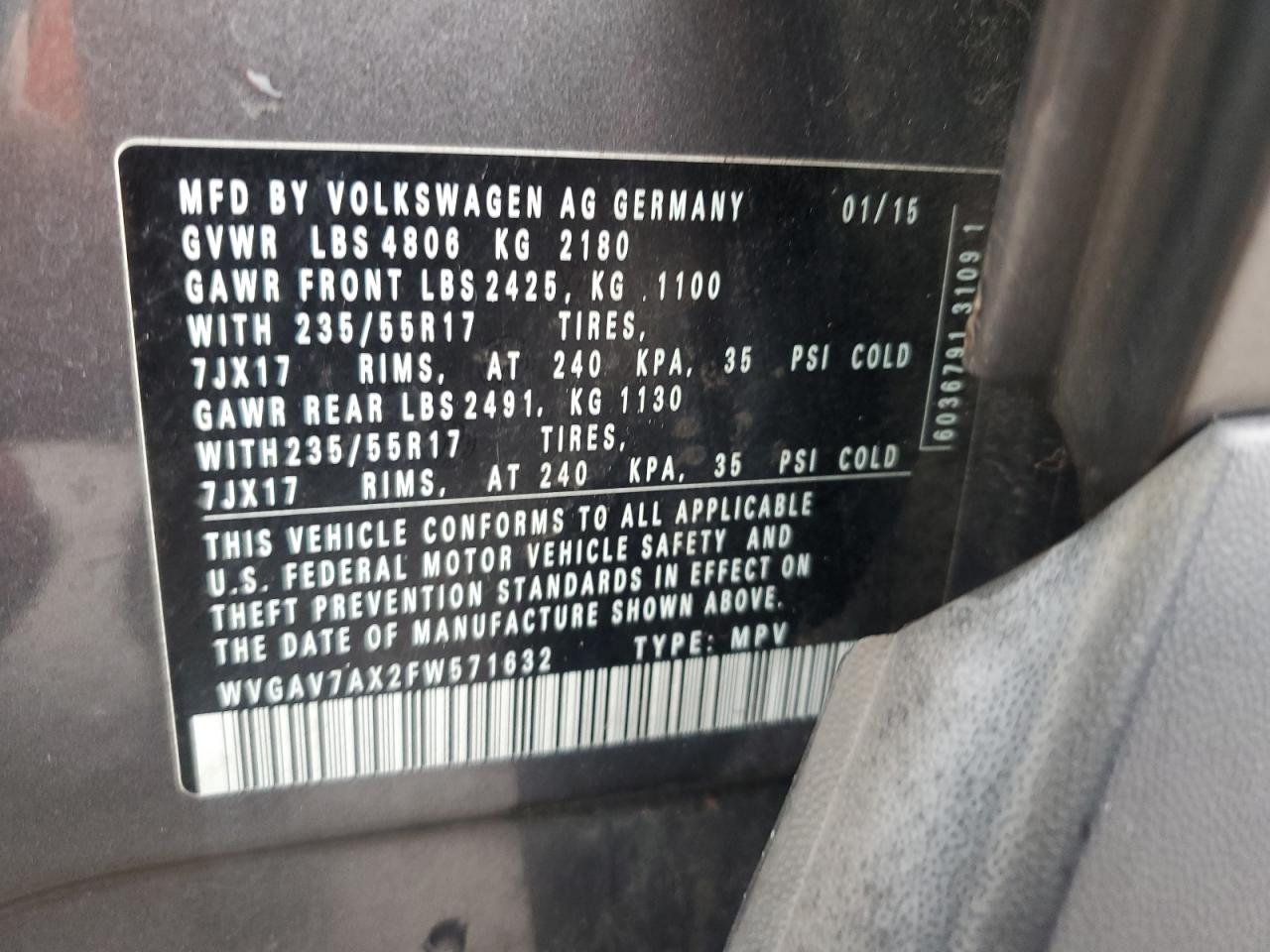 WVGAV7AX2FW571632 2015 VOLKSWAGEN TIGUAN - Image 13