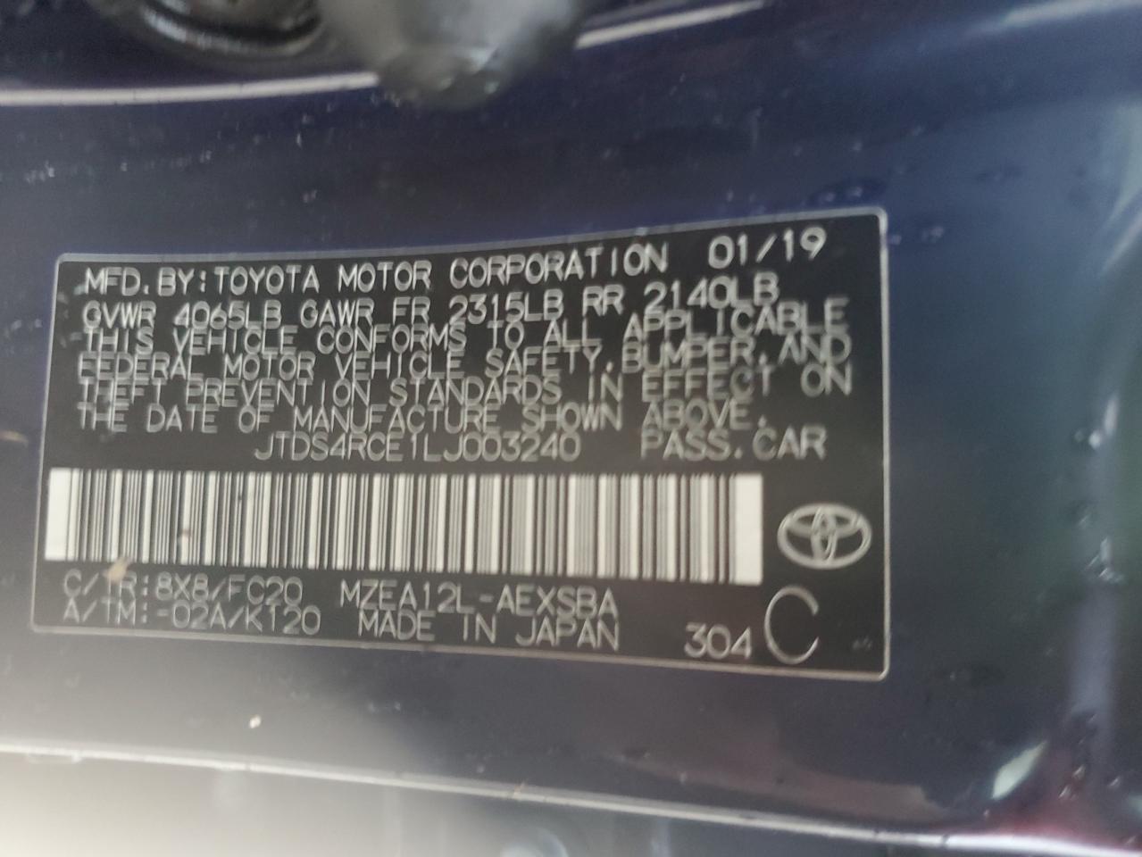 2020 Toyota Corolla Se VIN: JTDS4RCE1LJ003240 Lot: 73665644