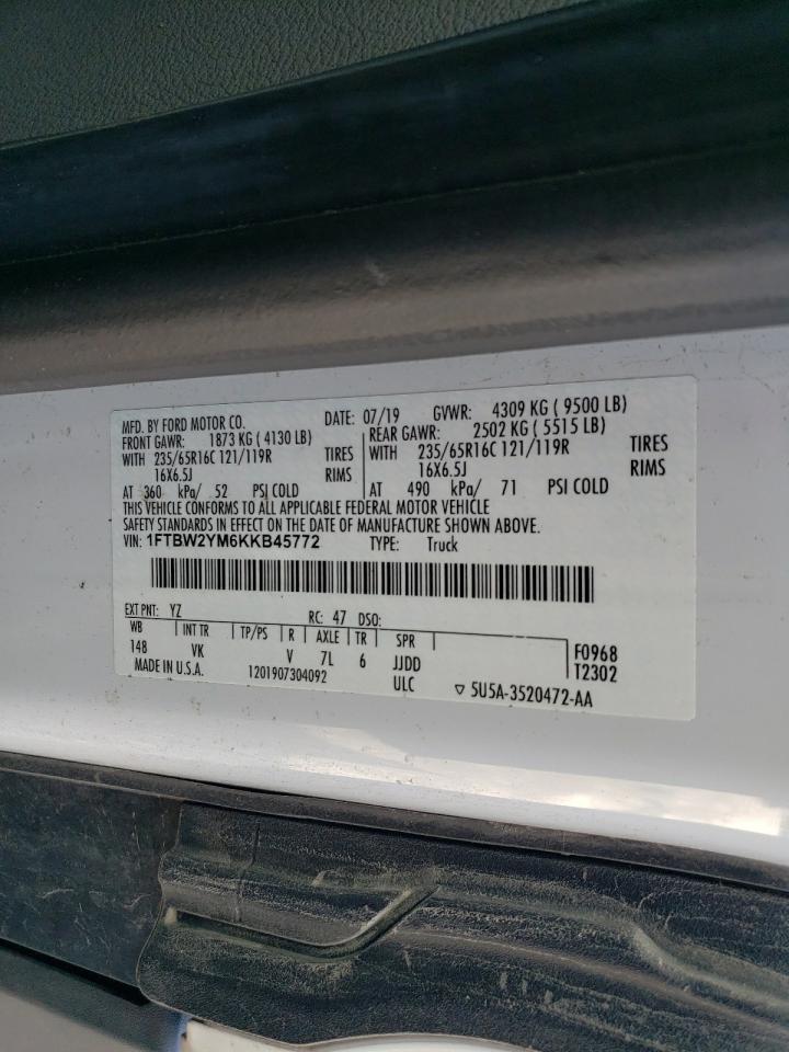 2019 Ford Transit T-350 VIN: 1FTBW2YM6KKB45772 Lot: 69694164