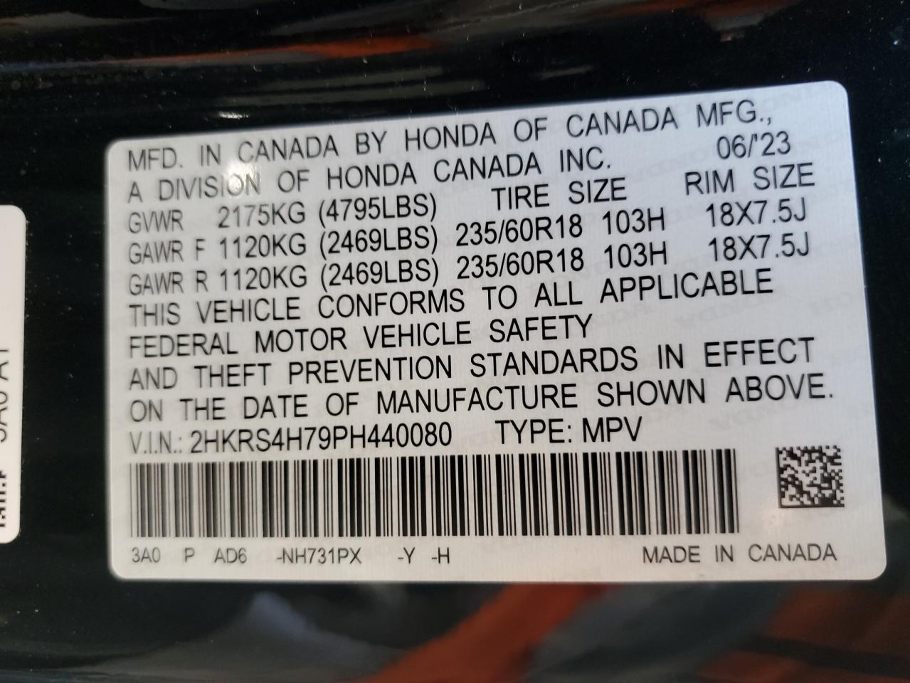 2HKRS4H79PH440080 2023 Honda Cr-V Exl