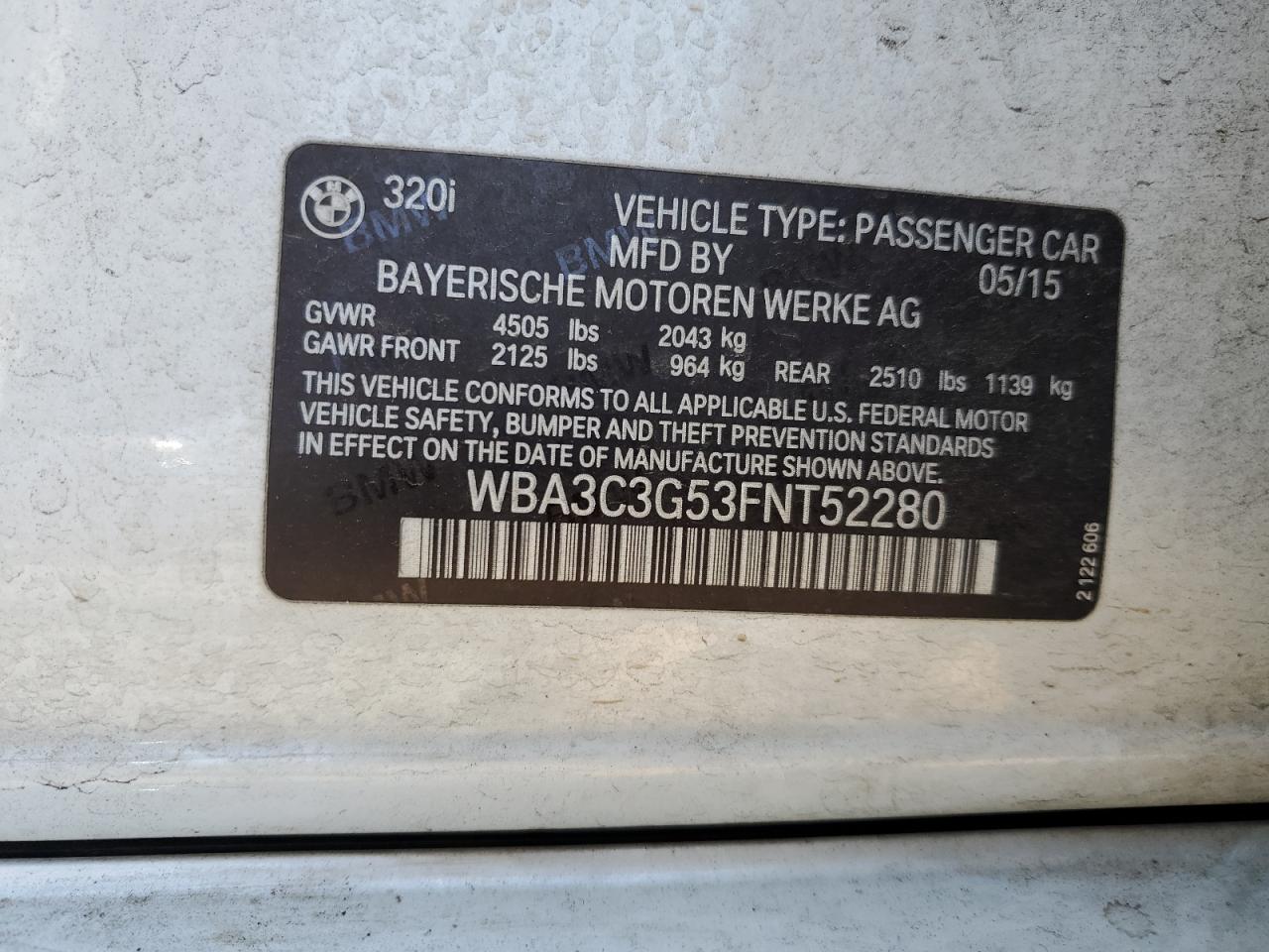 WBA3C3G53FNT52280 2015 BMW 320 I xDrive