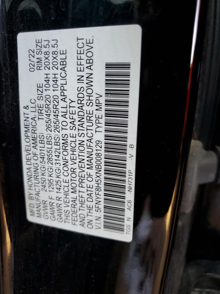 2022 Honda Passport Exl VIN: 5FNYF8H5XNB008129 Lot: 71203004