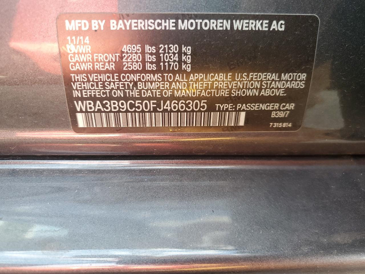 WBA3B9C50FJ466305 2015 BMW 335 Xi