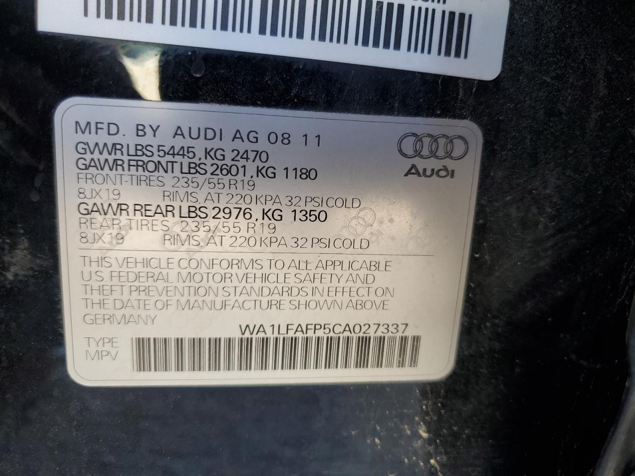 2012 Audi Q5 Premium Plus VIN: WA1LFAFP5CA027337 Lot: 73132964