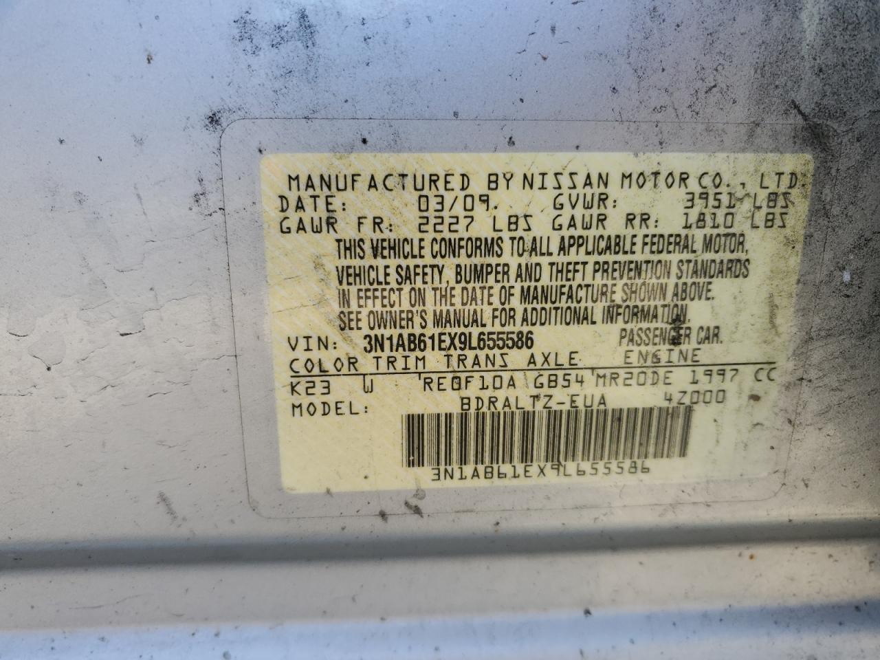 3N1AB61EX9L655586 2009 Nissan Sentra 2.0