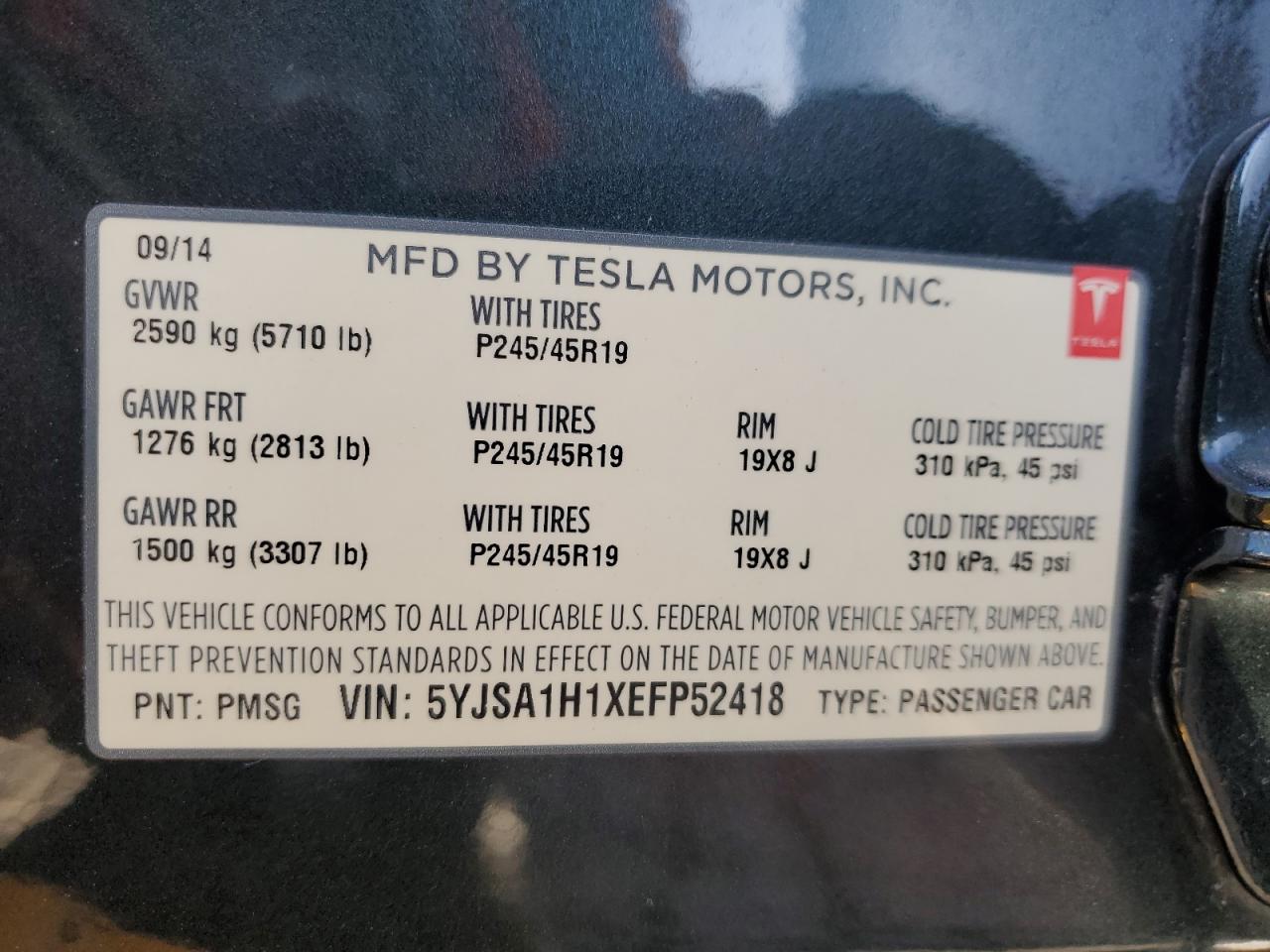 5YJSA1H1XEFP52418 2014 Tesla Model S