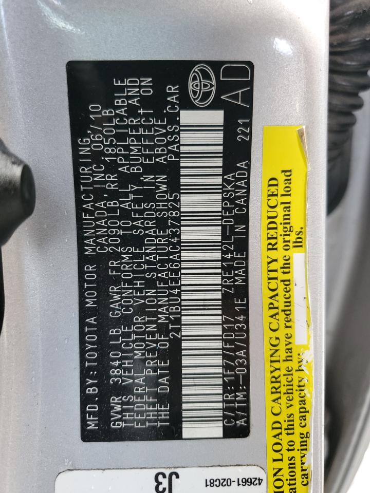 2T1BU4EE6AC437825 2010 Toyota Corolla Base