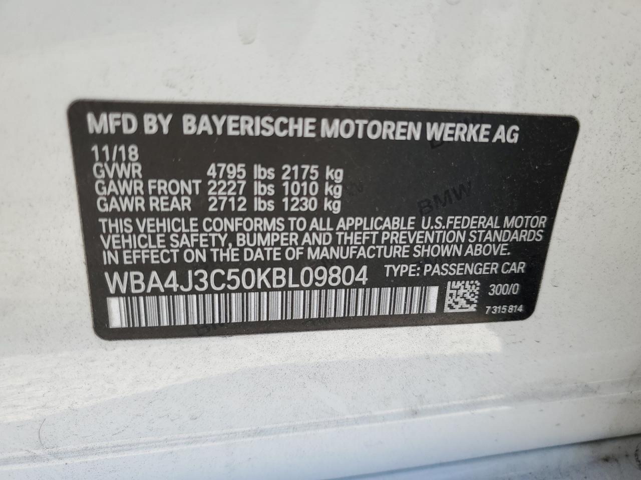 VIN WBA4J3C50KBL09804 2019 BMW 4 SERIES no.12