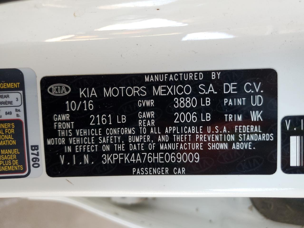 2017 Kia Forte Lx VIN: 3KPFK4A76HE069009 Lot: 69530174