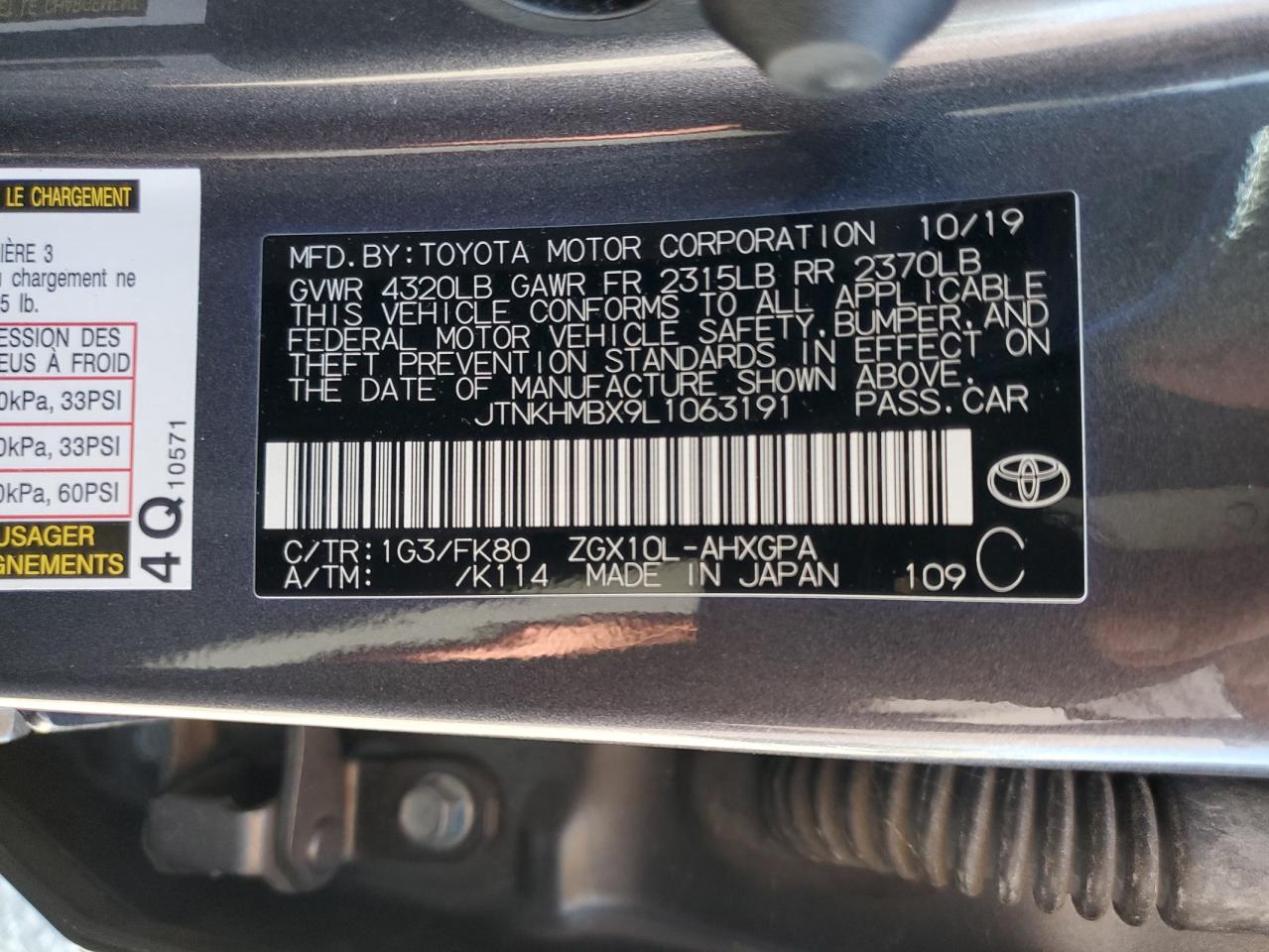 JTNKHMBX9L1063191 2020 Toyota C-Hr Xle