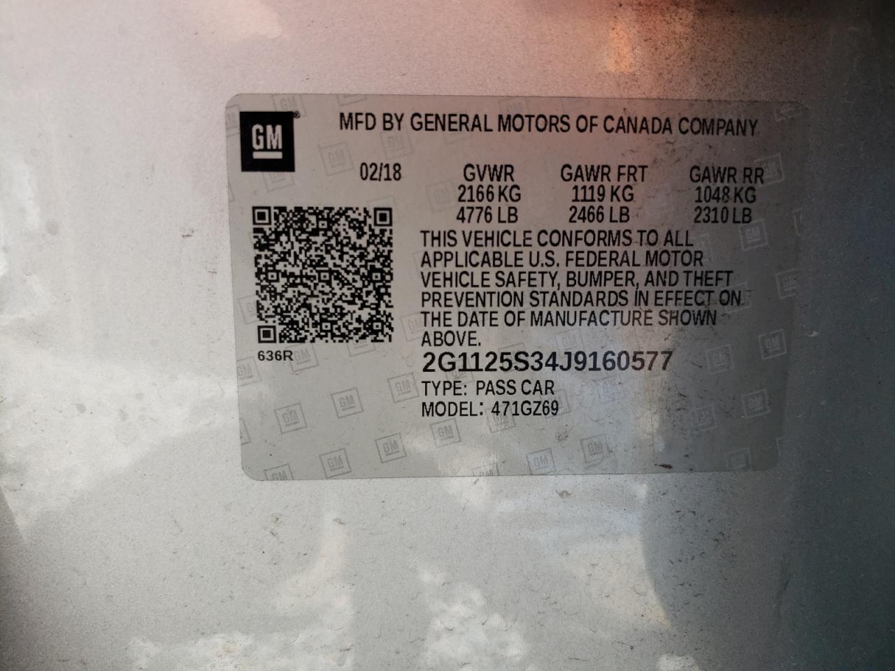 2G1125S34J9160577 2018 Chevrolet Impala Premier