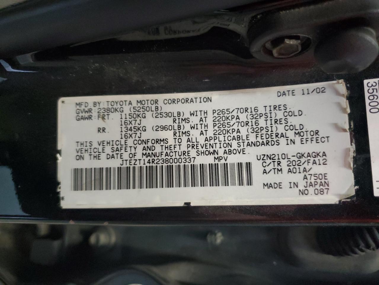 JTEZT14R238000337 2003 Toyota 4Runner Sr5