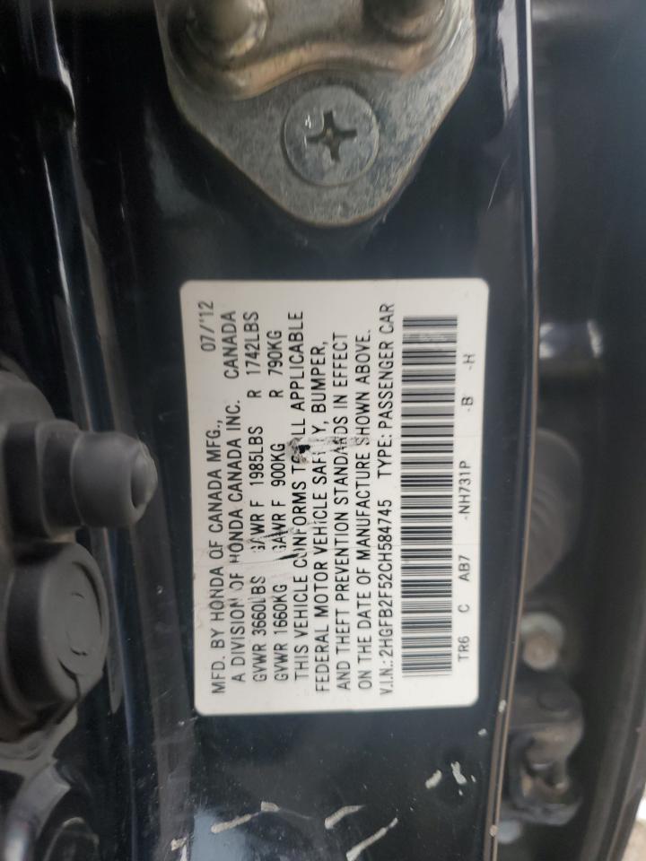 2HGFB2F52CH584745 2012 Honda Civic Lx