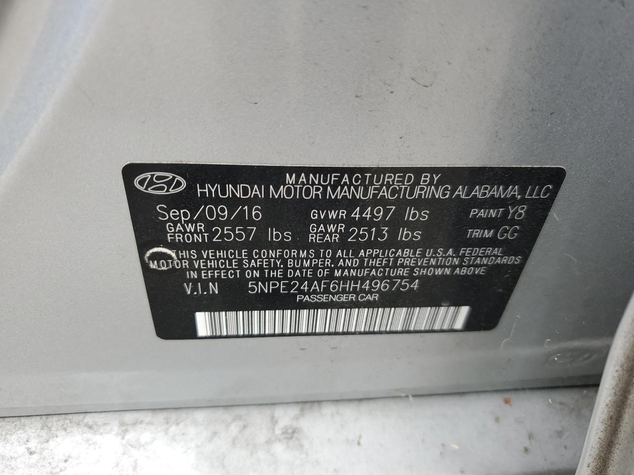 5NPE24AF6HH496754 2017 Hyundai Sonata Se