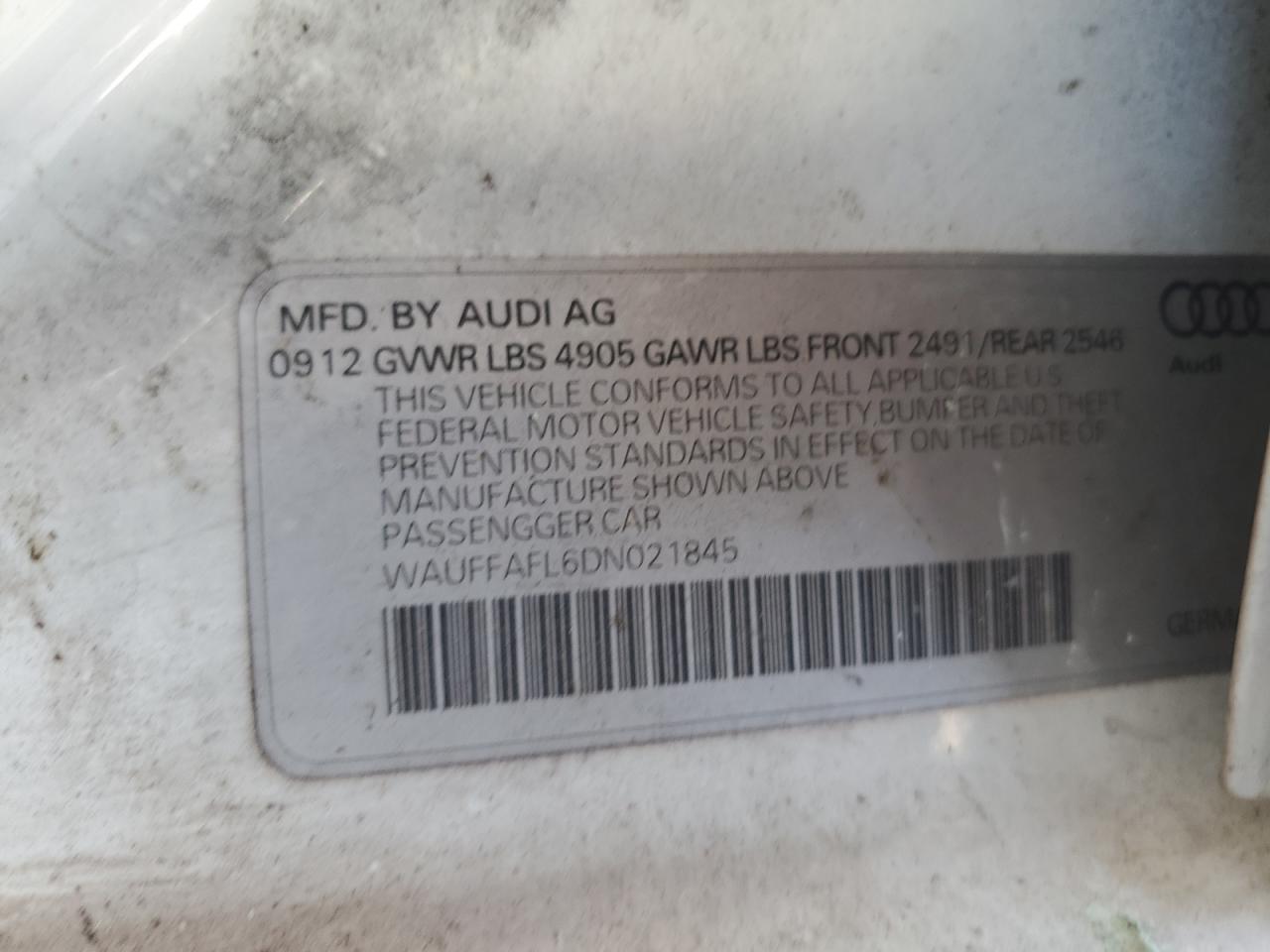 WAUFFAFL6DN021845 2013 Audi A4 Premium Plus