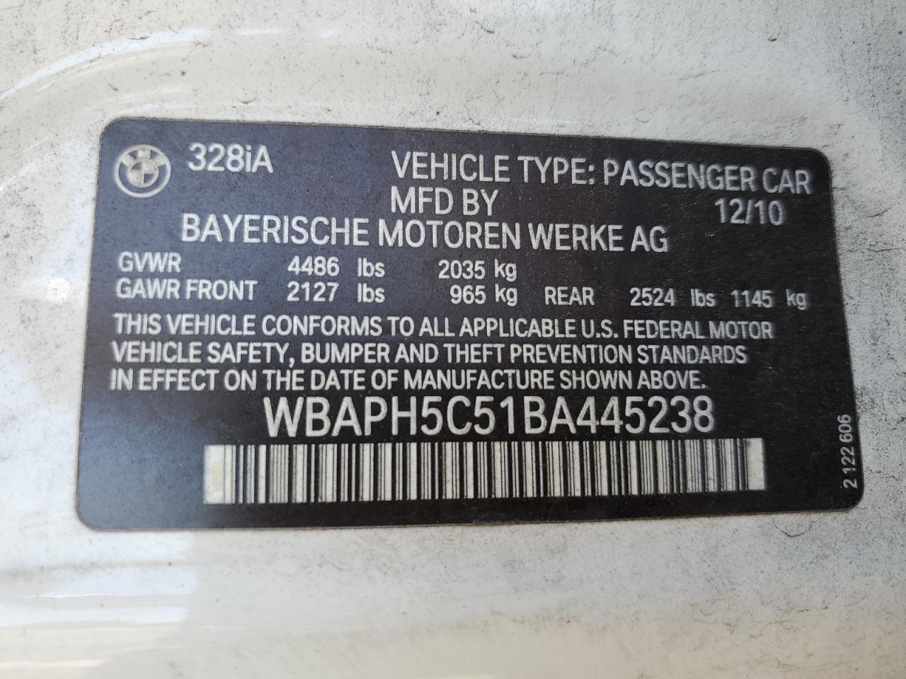 WBAPH5C51BA445238 2011 BMW 328 I Sulev