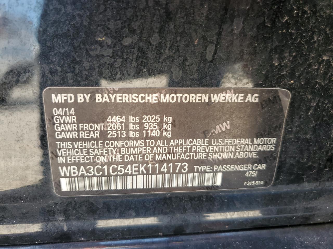 WBA3C1C54EK114173 2014 BMW 328 I Sulev