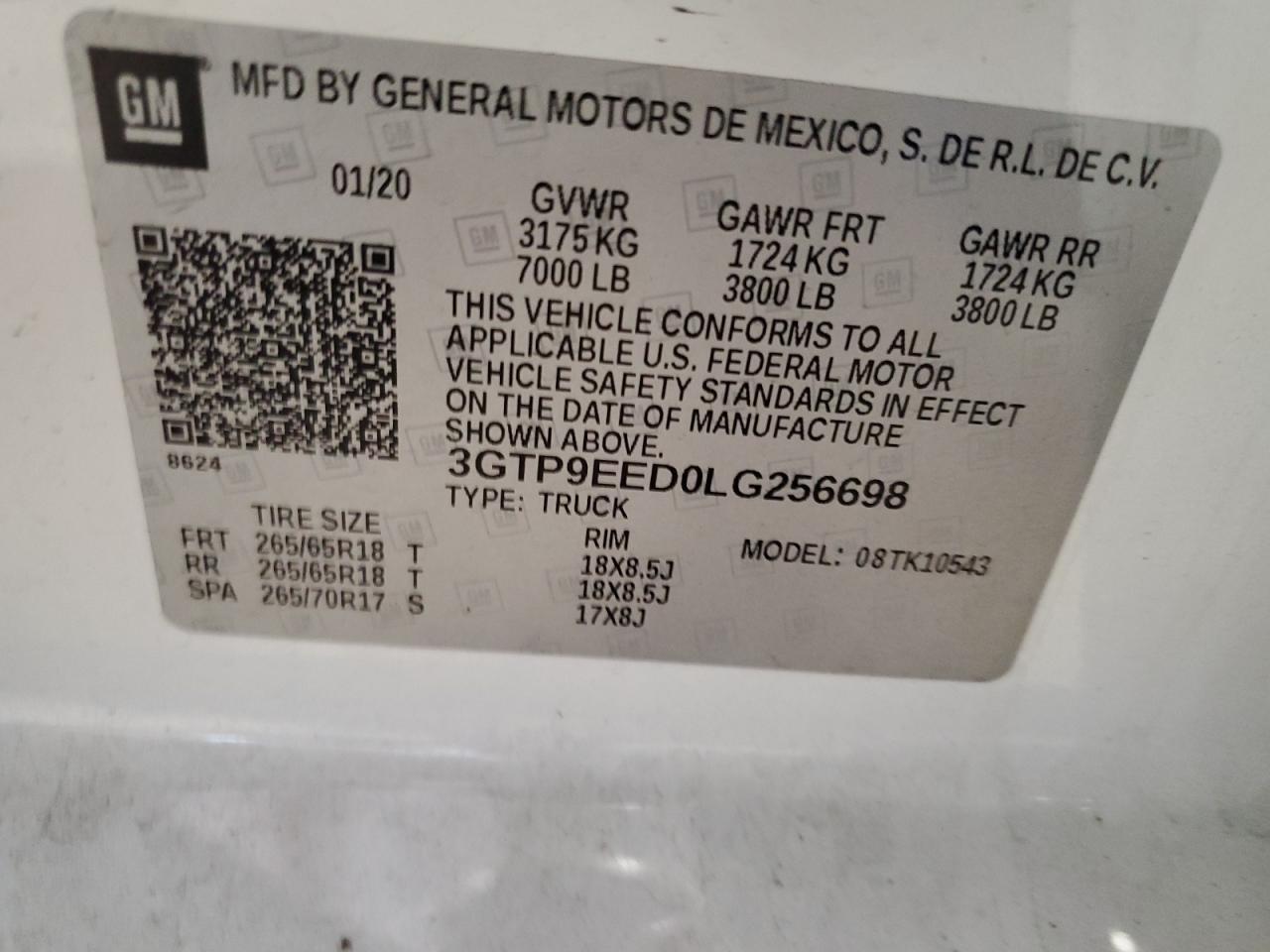 3GTP9EED0LG256698 2020 GMC Sierra K1500 At4