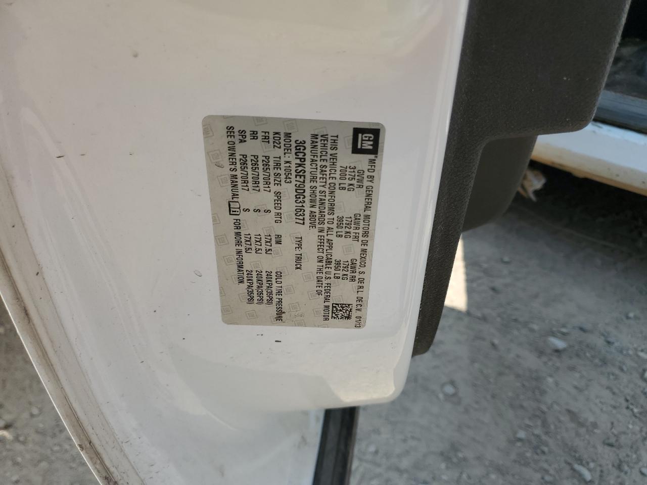 2013 Chevrolet Silverado K1500 Lt VIN: 3GCPKSE79DG316377 Lot: 69973834