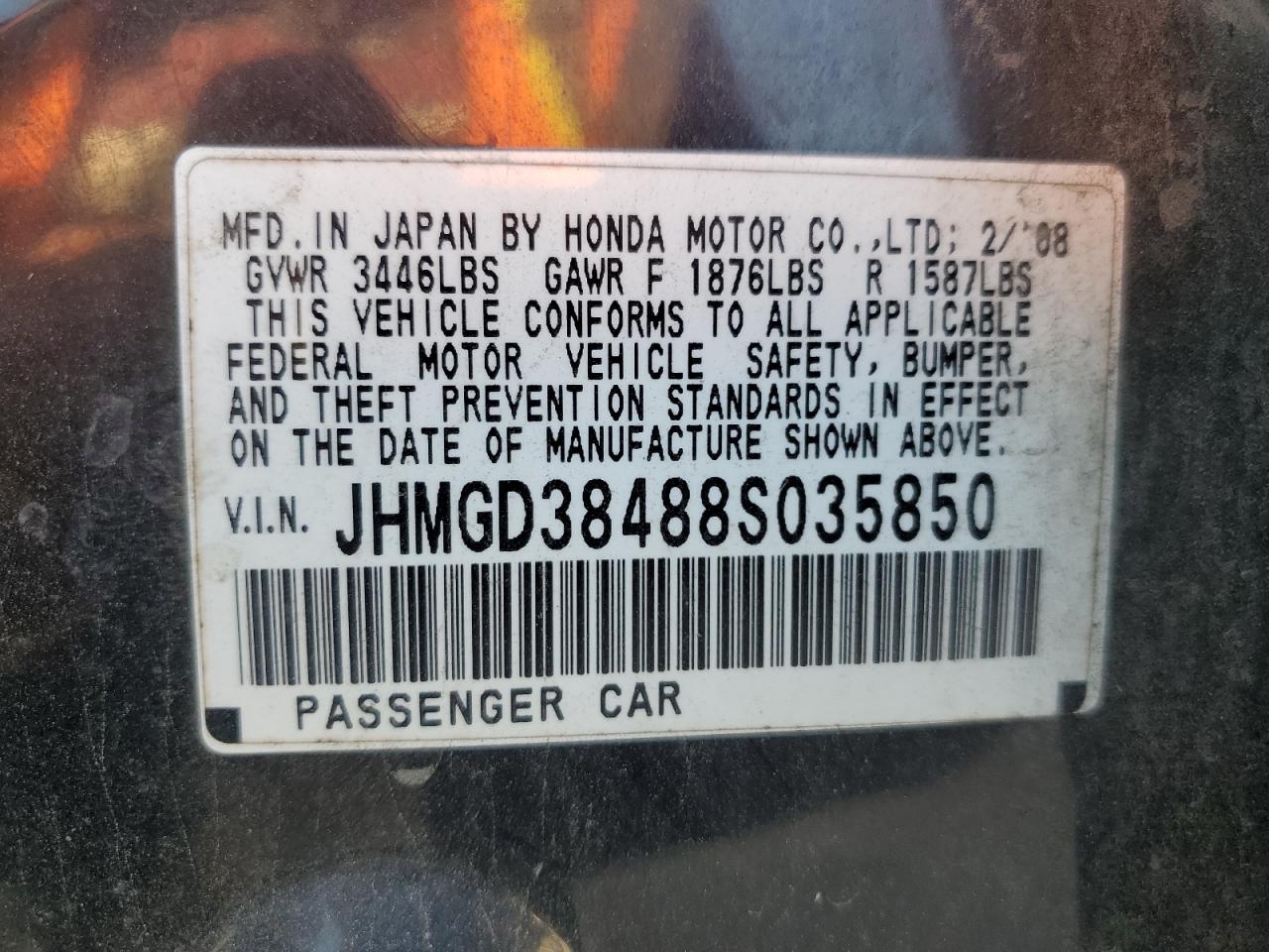 2008 Honda Fit VIN: JHMGD38488S035850 Lot: 70803134