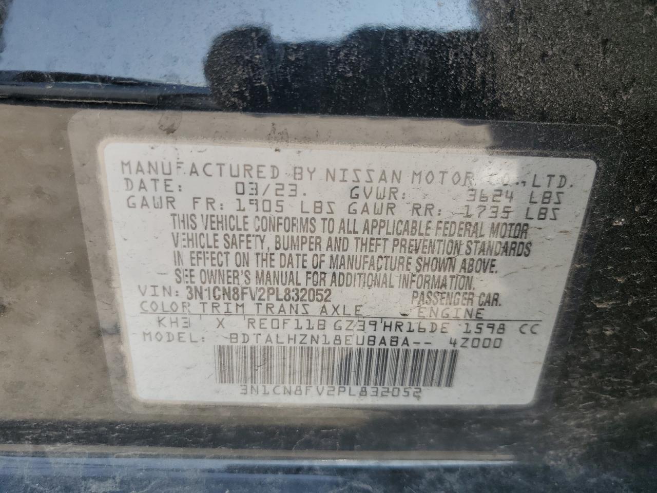 3N1CN8FV2PL832052 2023 Nissan Versa Sr