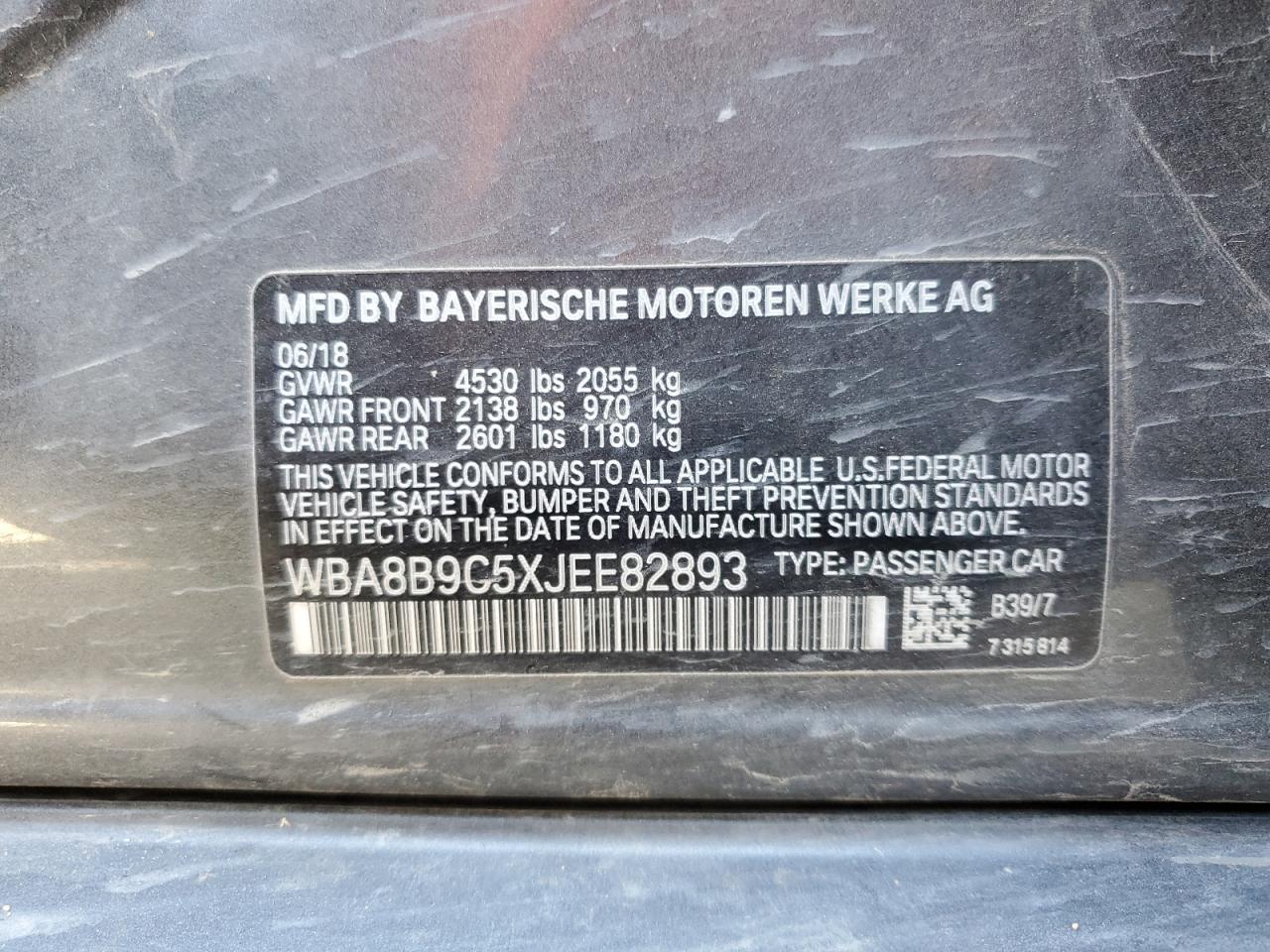 WBA8B9C5XJEE82893 2018 BMW 330 I