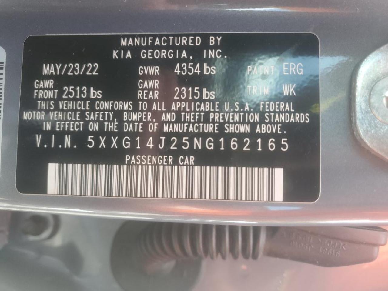 5XXG14J25NG162165 2022 Kia K5 Lxs