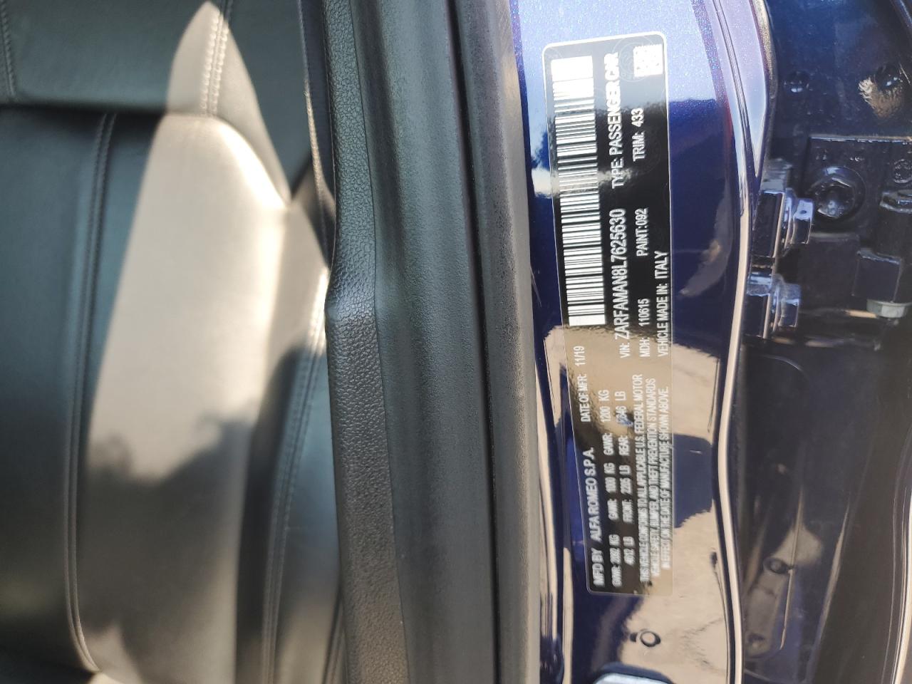 2020 Alfa Romeo Giulia VIN: ZARFAMAN8L7625630 Lot: 71894524