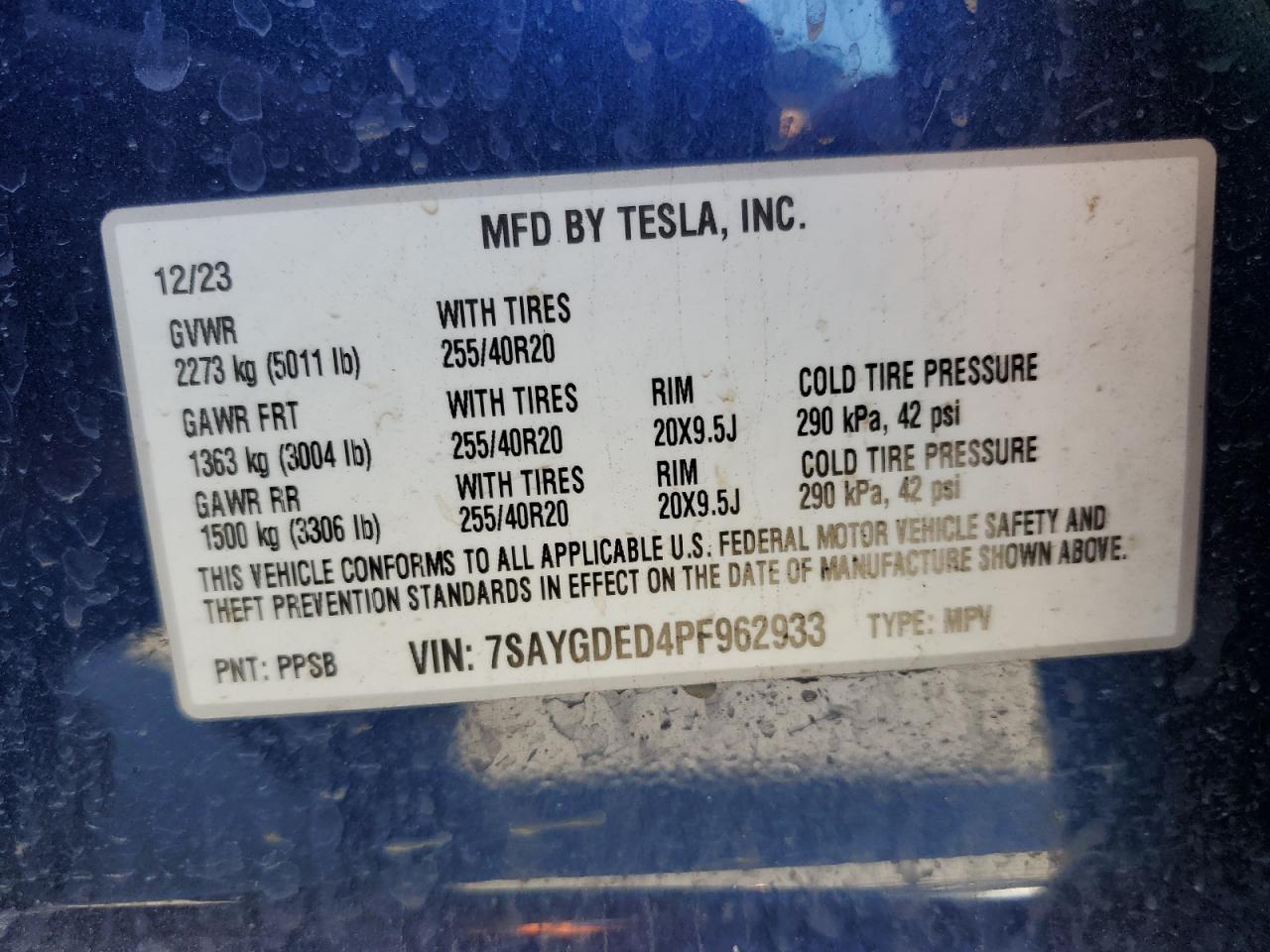 2023 Tesla Model Y VIN: 7SAYGDED4PF962933 Lot: 72680194