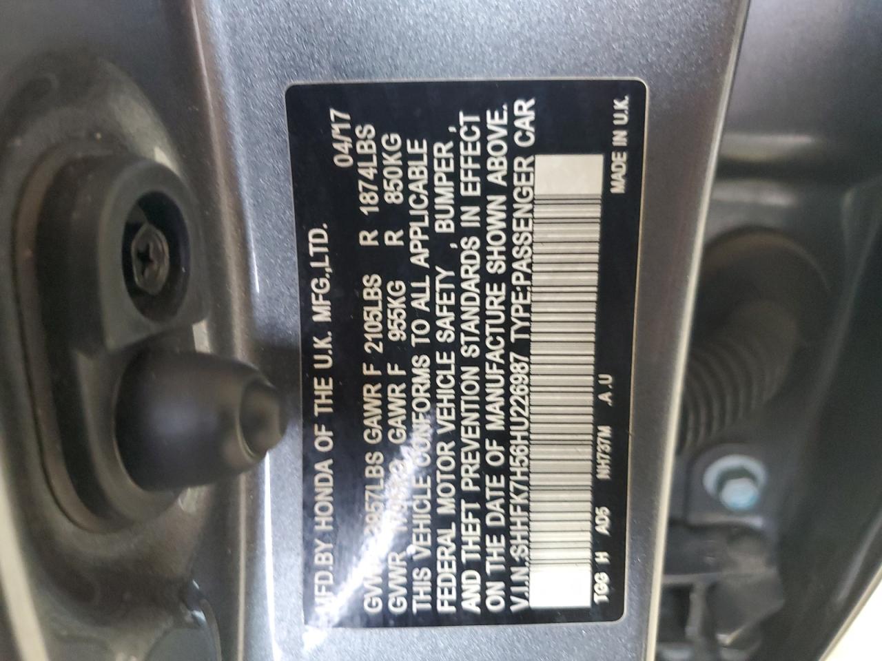 SHHFK7H56HU226987 2017 Honda Civic Ex