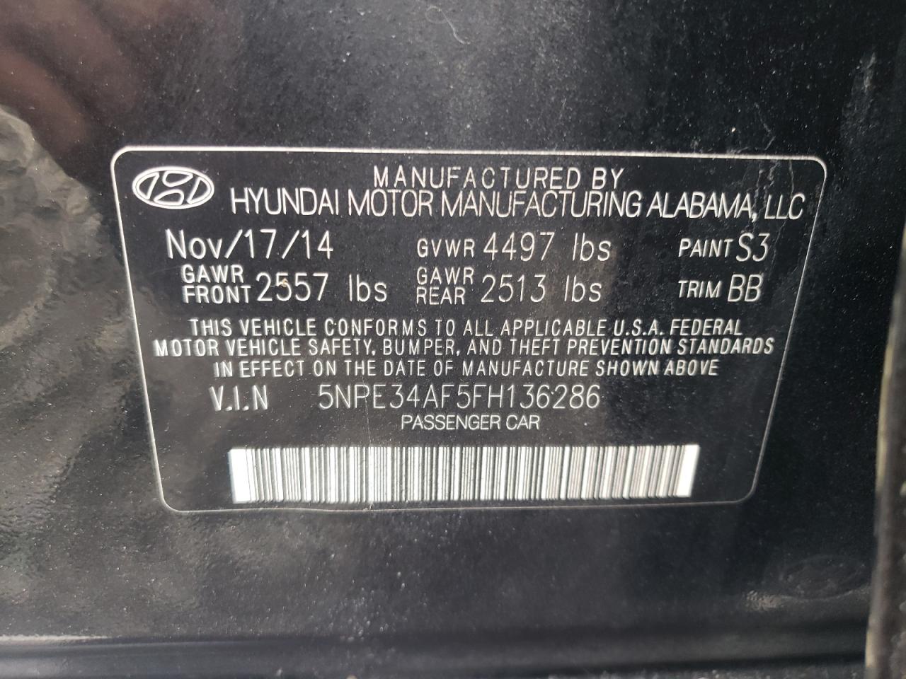 5NPE34AF5FH136286 2015 Hyundai Sonata Sport