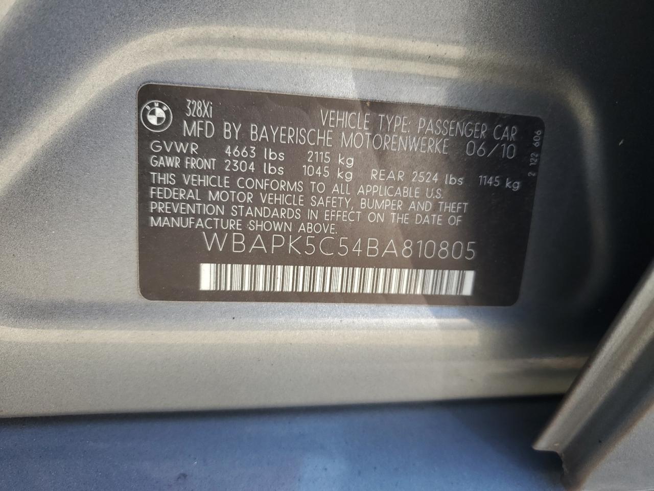 WBAPK5C54BA810805 2011 BMW 328 Xi Sulev