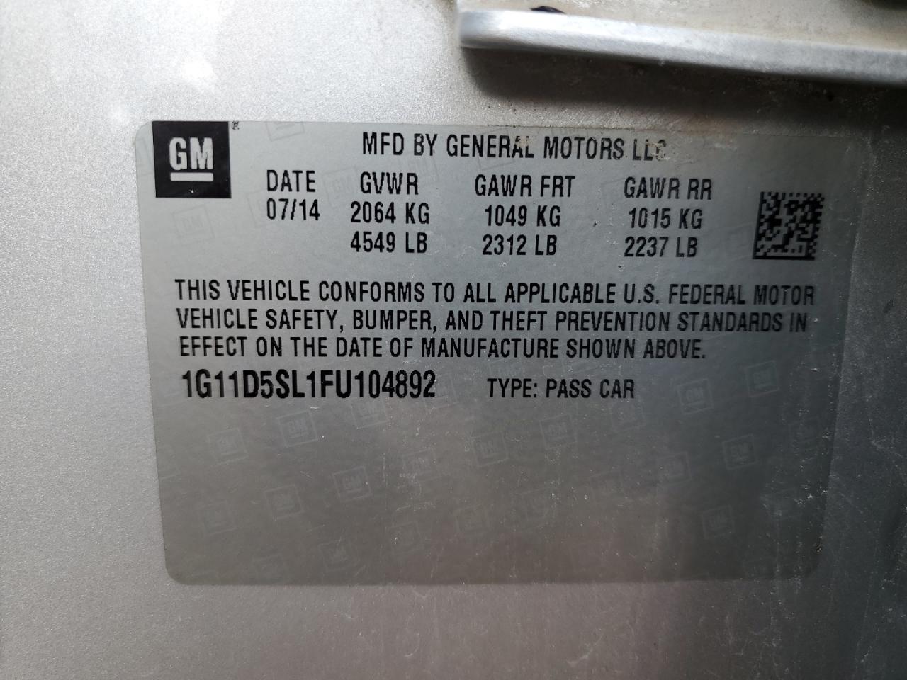 1G11D5SL1FU104892 2015 CHEVROLET MALIBU - Image 12