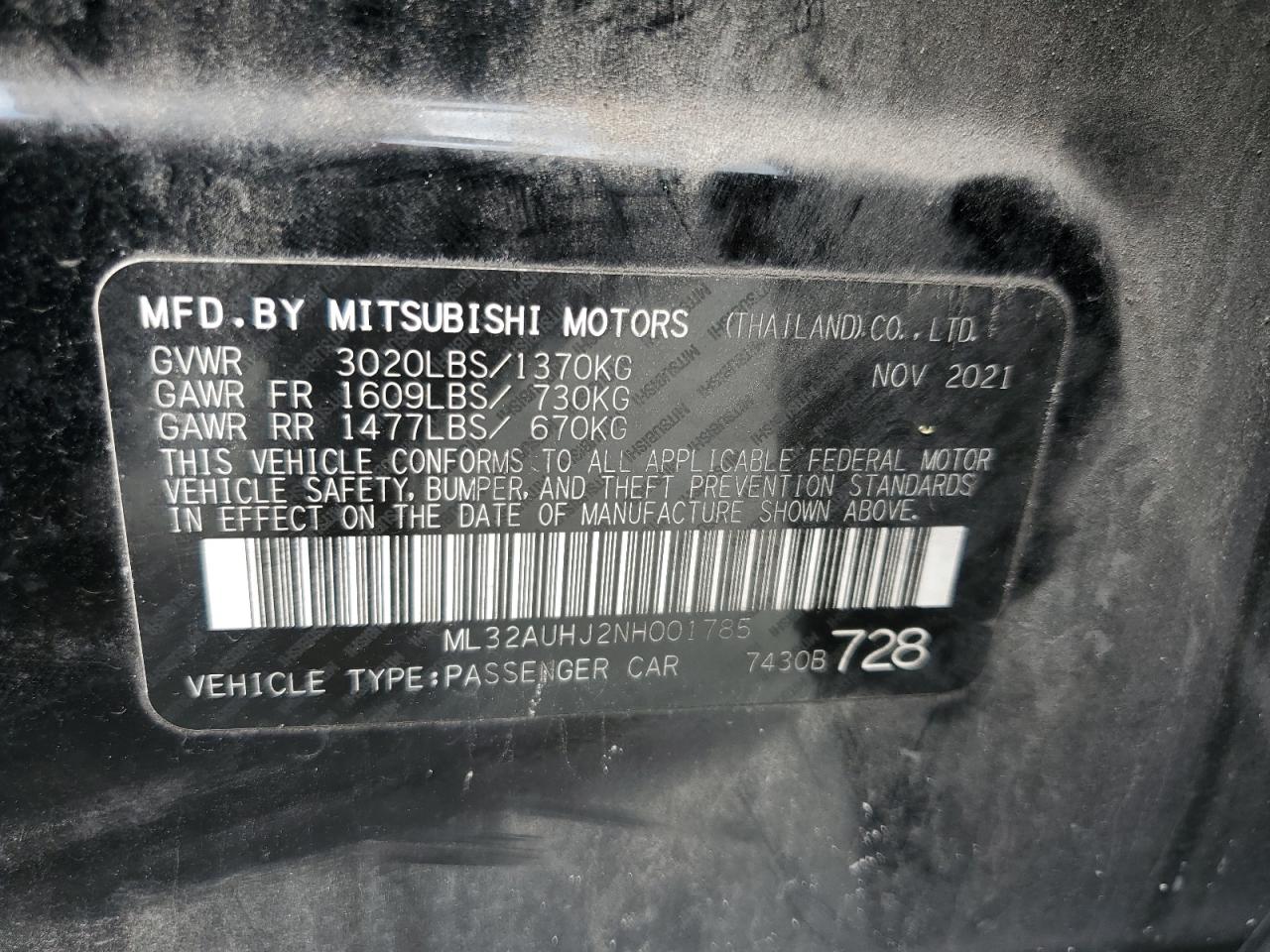 ML32AUHJ2NH001785 2022 Mitsubishi Mirage Es