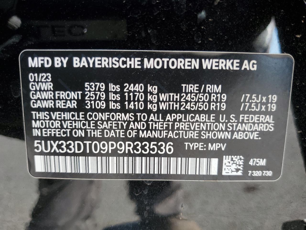 2023 BMW X4 xDrive30I VIN: 5UX33DT09P9R33536 Lot: 69961414