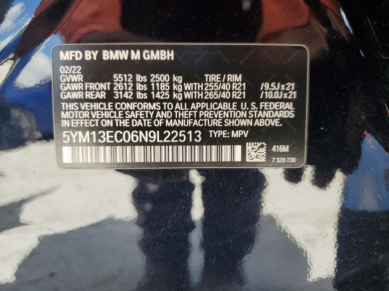 2022 BMW X3 M VIN: 5YM13EC06N9L22513 Lot: 72764094