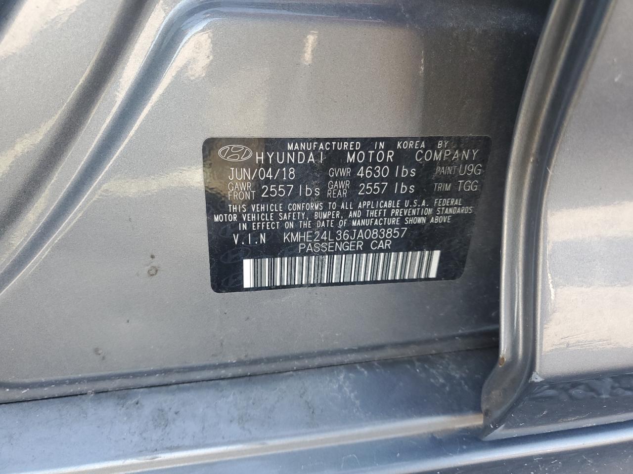 KMHE24L36JA083857 2018 Hyundai Sonata Hybrid