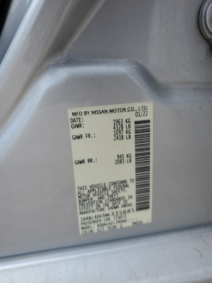 1N4BL4DV3NN335685 2022 Nissan Altima Sv