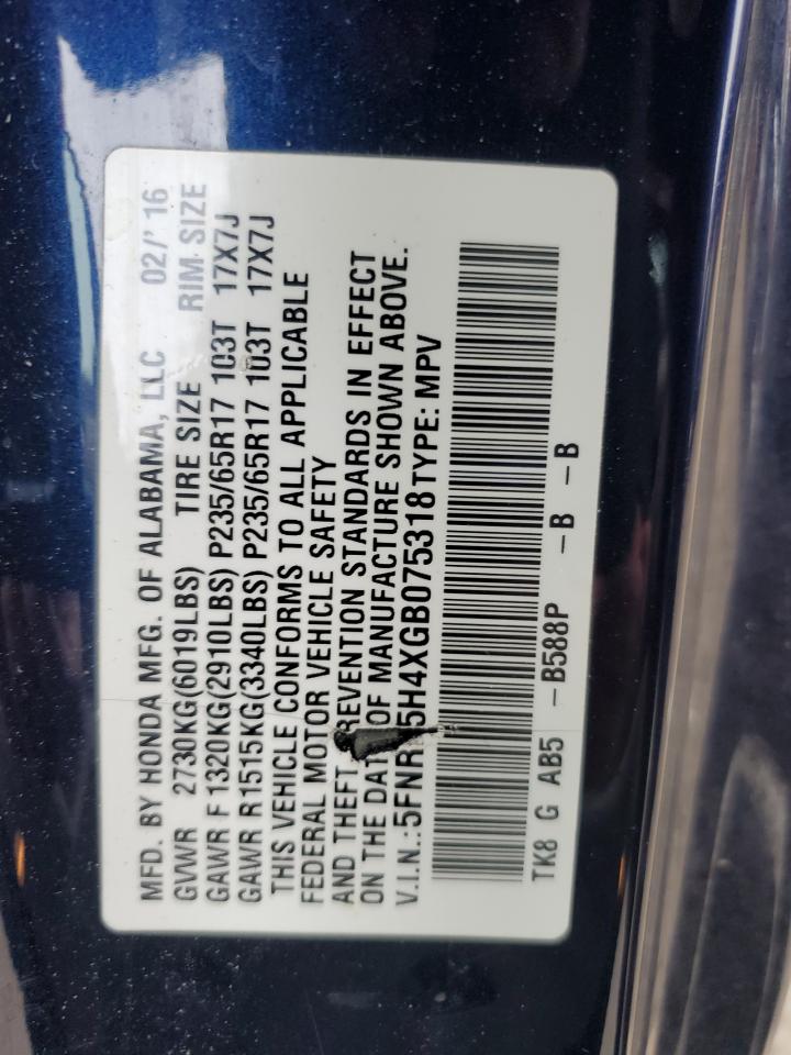 5FNRL5H4XGB075318 2016 Honda Odyssey Ex